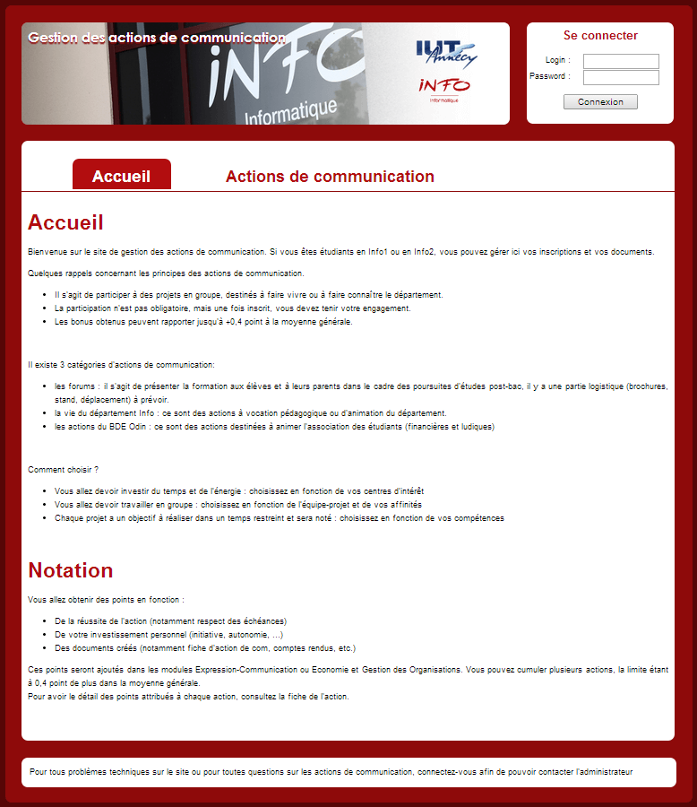 Site web des actions de communication du département Informatique de l'IUT