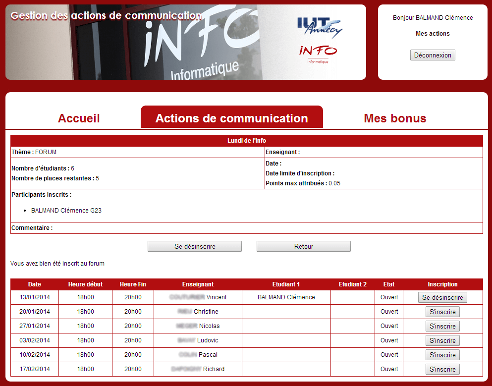 Site web des actions de communication du département Informatique de l'IUT