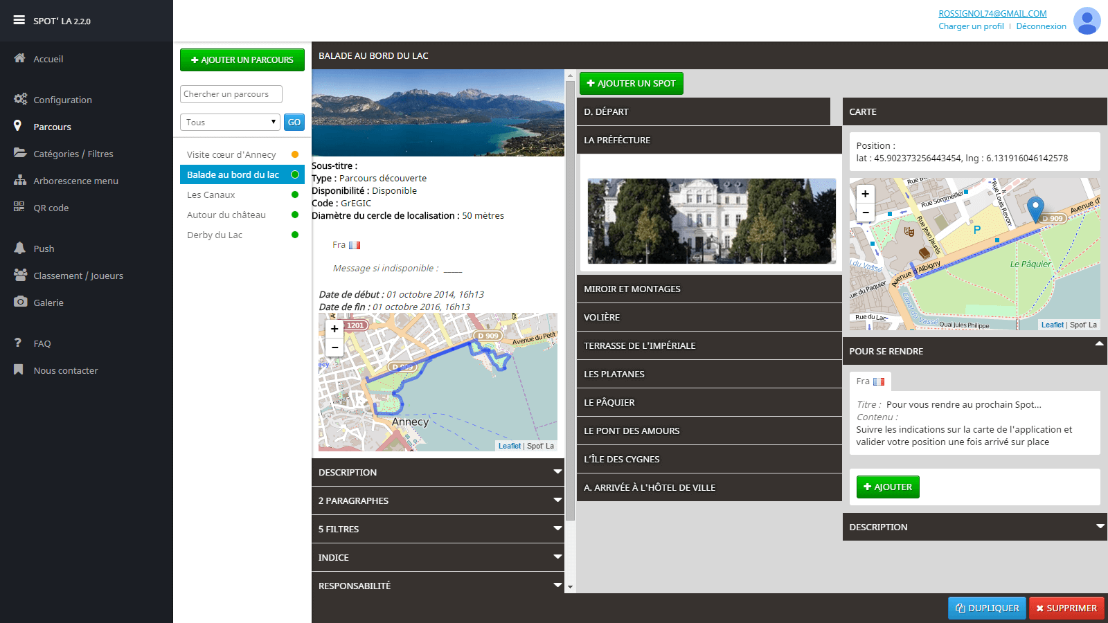 Application web Spot'La (back office de l'application mobile précédente)