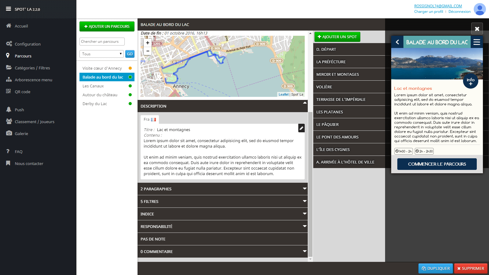 Application web Spot'La (back office de l'application mobile précédente)
