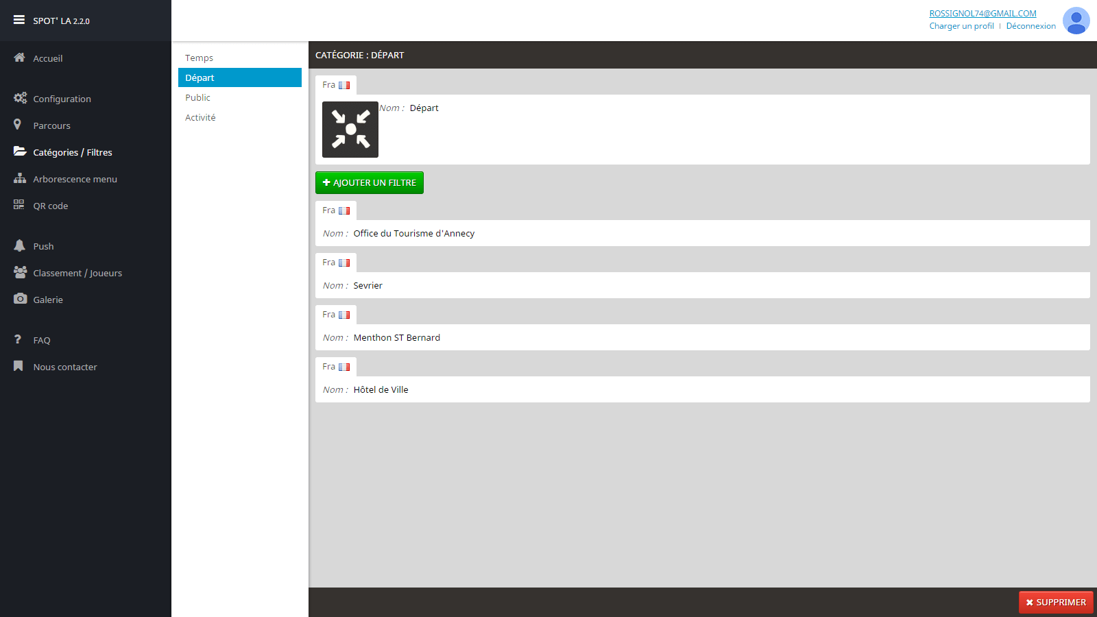 Application web Spot'La (back office de l'application mobile précédente)