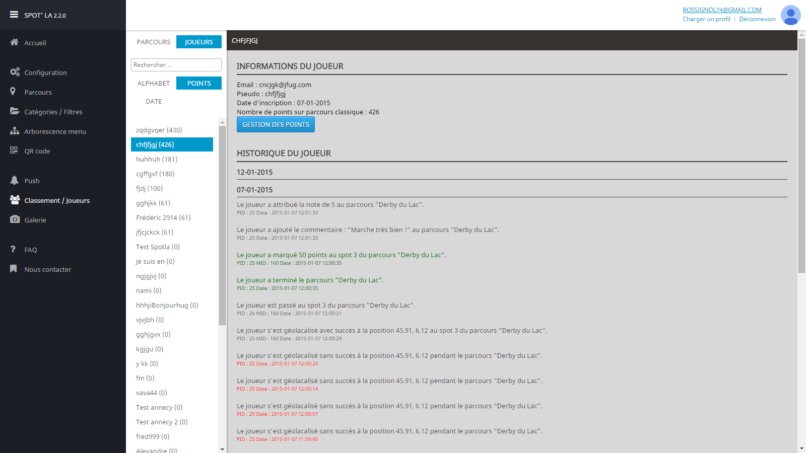 Application web Spot'La (back office de l'application mobile précédente)