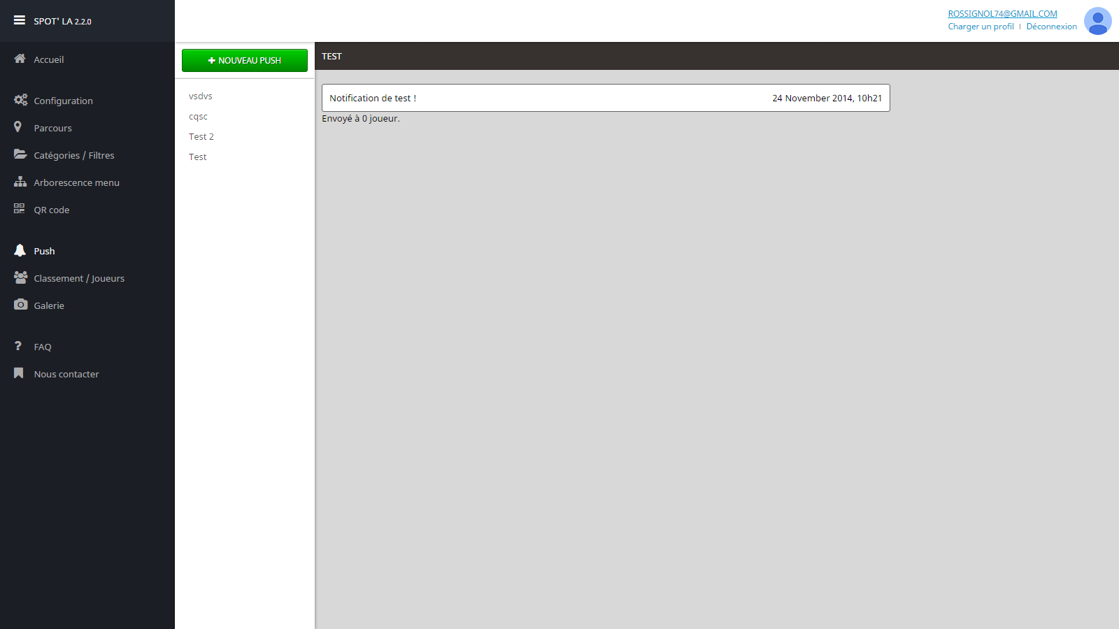 Application web Spot'La (back office de l'application mobile précédente)