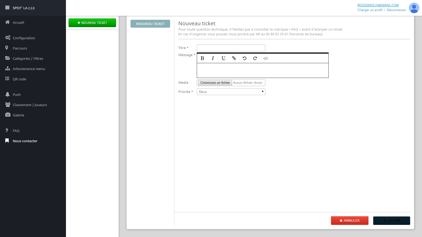 Application web Spot'La (back office de l'application mobile précédente)